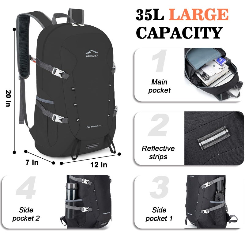 BAGPARKK Hiking Backpack Large 35L Travel Backpacks for Men Women Water Resistant Ultra Lightweight Foldable Packable Camping Daypack for Outdoor Sports - Image 3